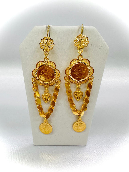 21K Gold Earrings -Weight: 15.70 grams